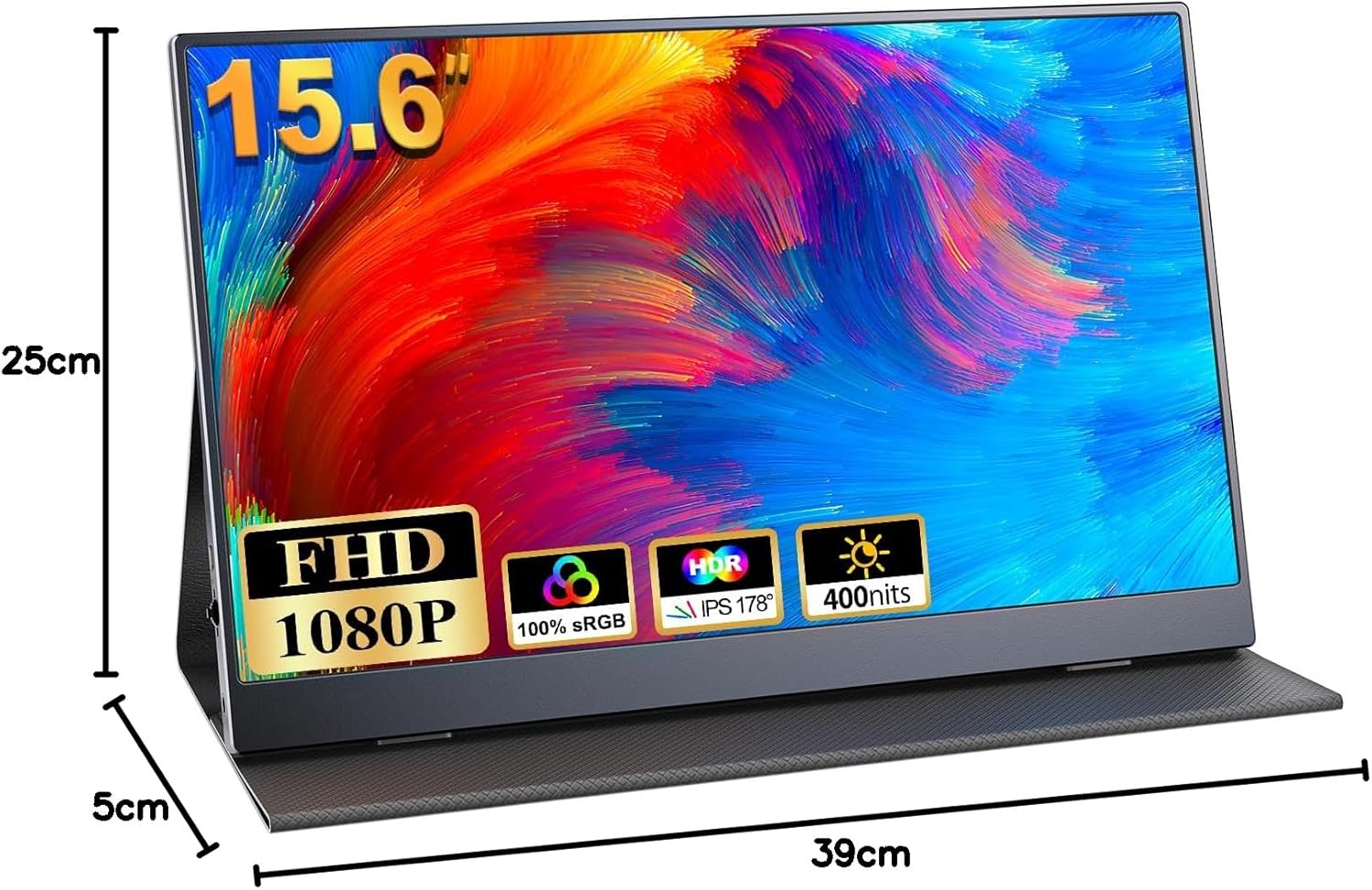 Portable Monitor 15.6'', 1080P FHD Plug&Play Travel Laptop Monitor