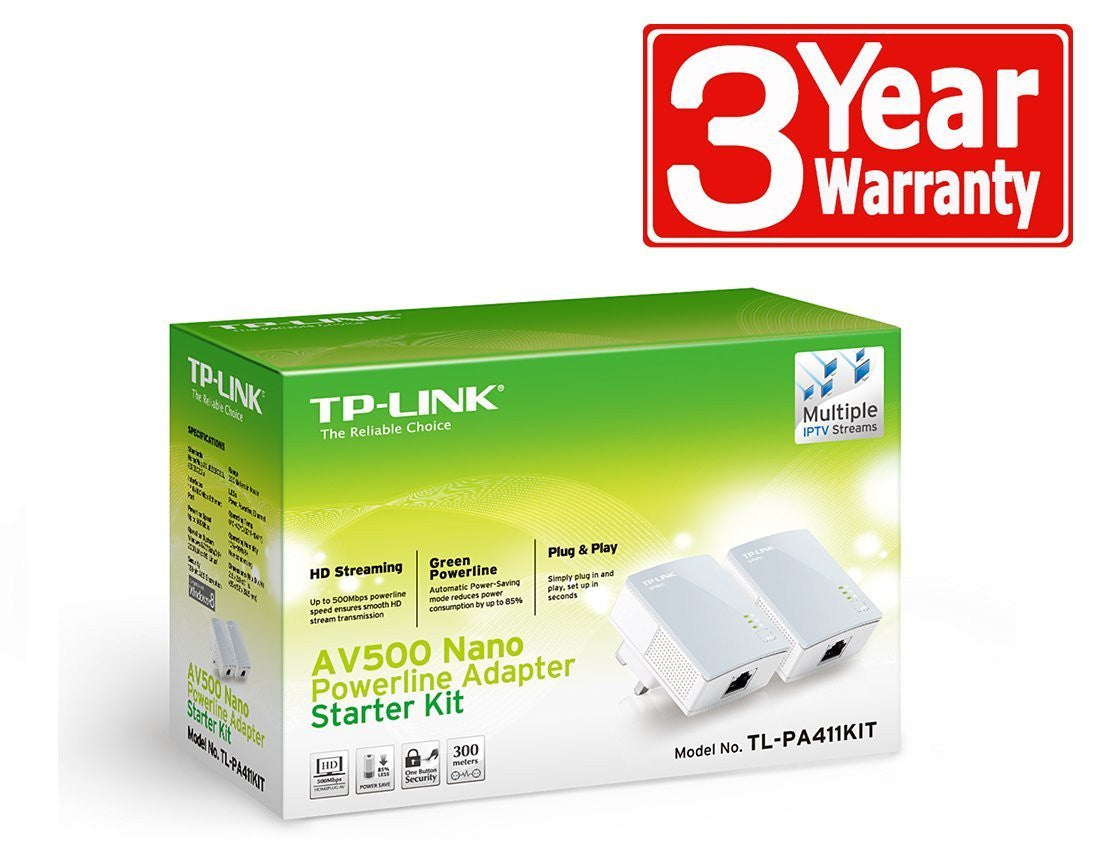 TP-Link PA411KIT AV500 500 Mbps Powerline Adapter - Twin Pack