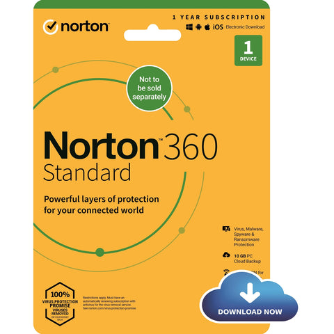 Norton 360 Standard 2022, Antivirus Software for 1 Device, 1-year Subscription, Includes Secure VPN, Password Manager and 10GB of Cloud Storage, PC/Mac/iOS/Android
