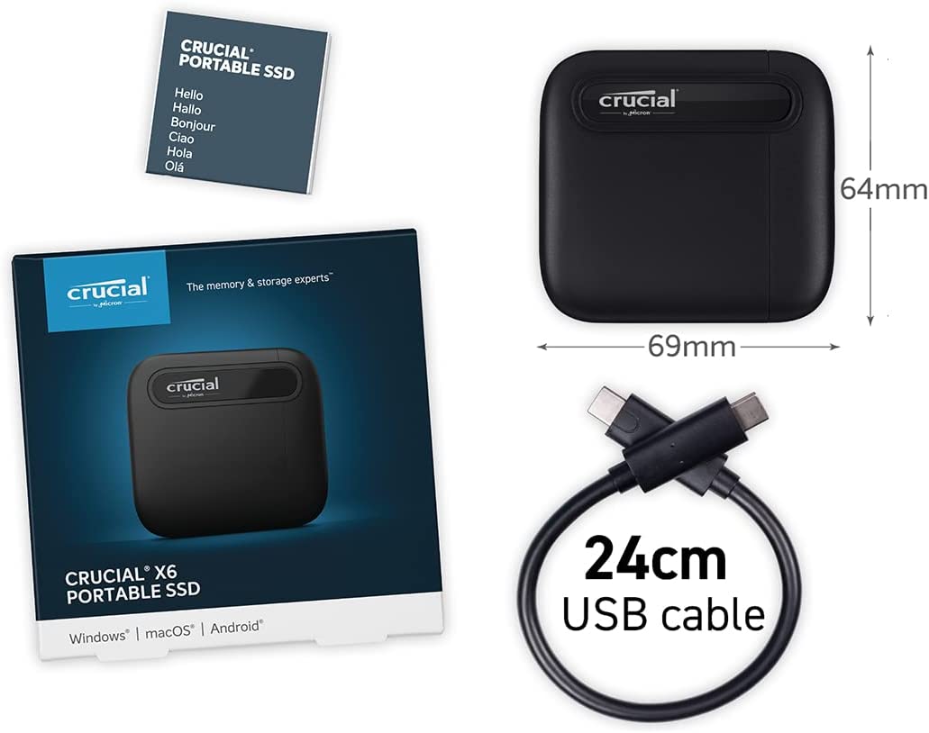 Crucial X6 1TB Portable SSD - Up to 800MB/s - PC and Mac - USB 3.2 USB-C External Solid State Drive