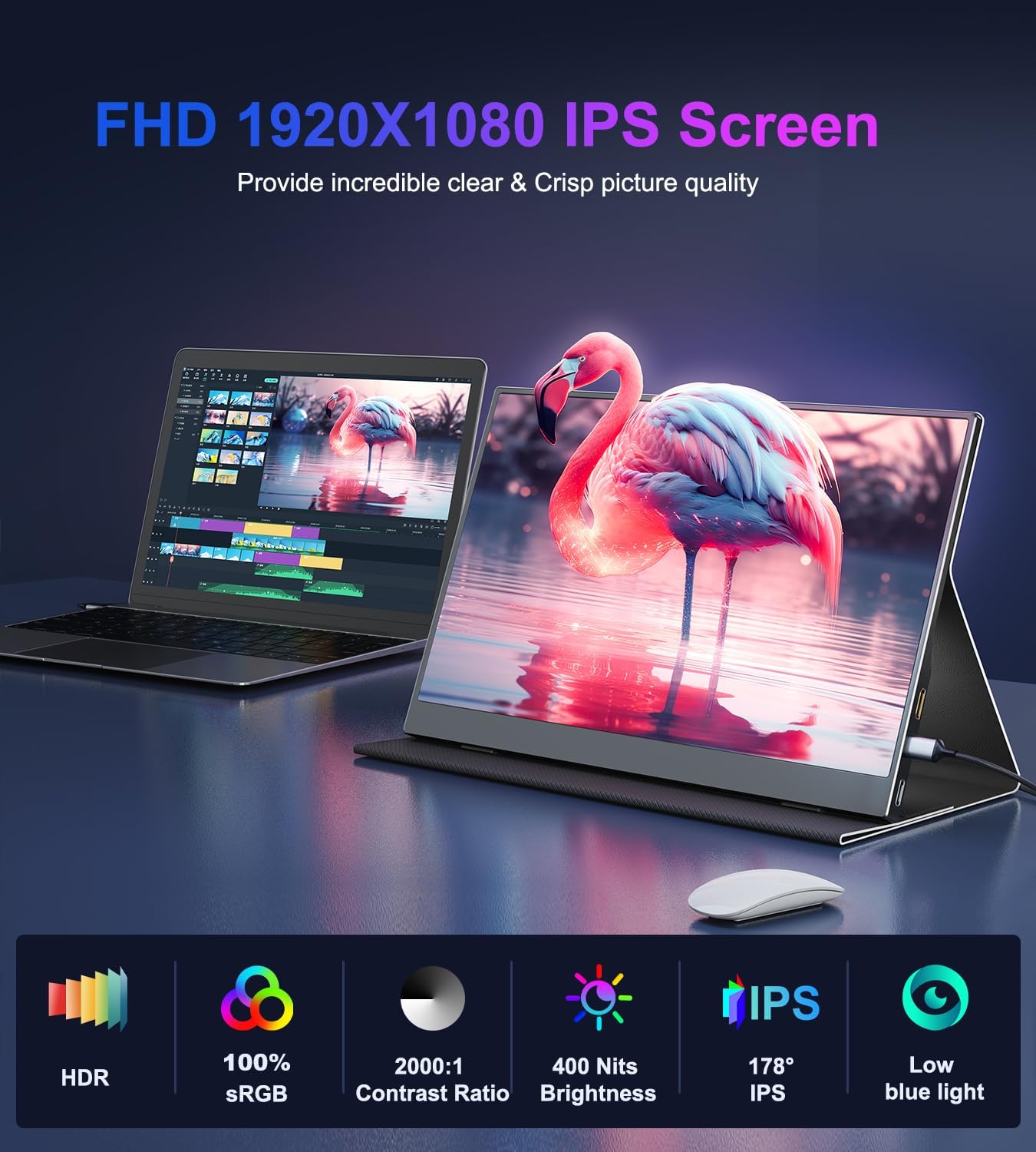 Portable Monitor 15.6'', 1080P FHD Plug&Play Travel Laptop Monitor