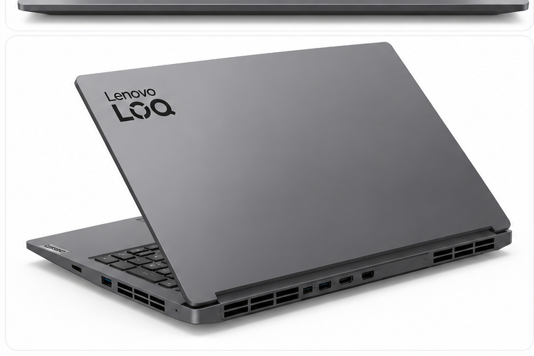Lenovo LOQ Essential Luna Grey rear view