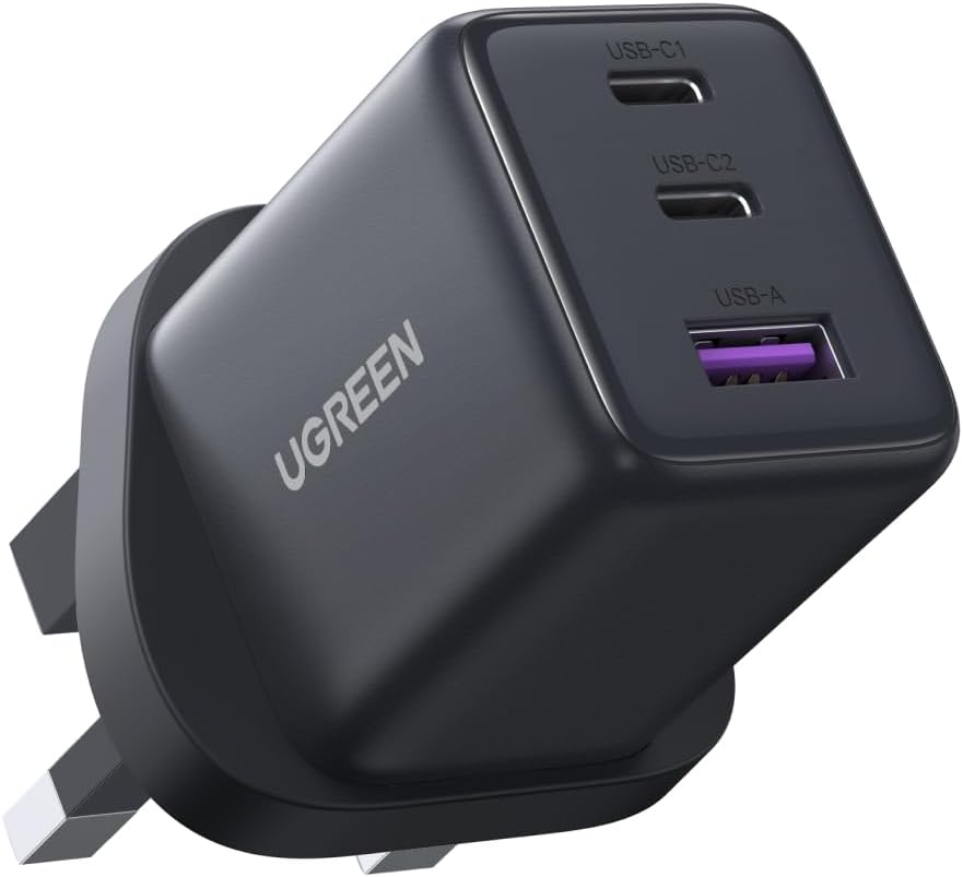 UGREEN 30W 3-port USB-C fast charger plug in grey