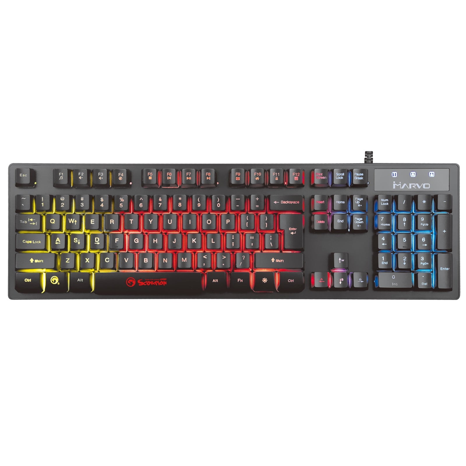 Marvo Scorpion KM409 Gaming Keyboard and Mouse Bundle, 7 Colour LED Backlit, USB 2.0, Compact Design, with Multi-Media and Anti-ghosting Keys, Optical Sensor Mouse with Adjustable 800-2400 dpi