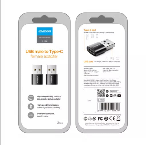 JoyRoom | USB-A (Male) to USB-C (Female) Adapter | 2 Pack | S-H152 | Black