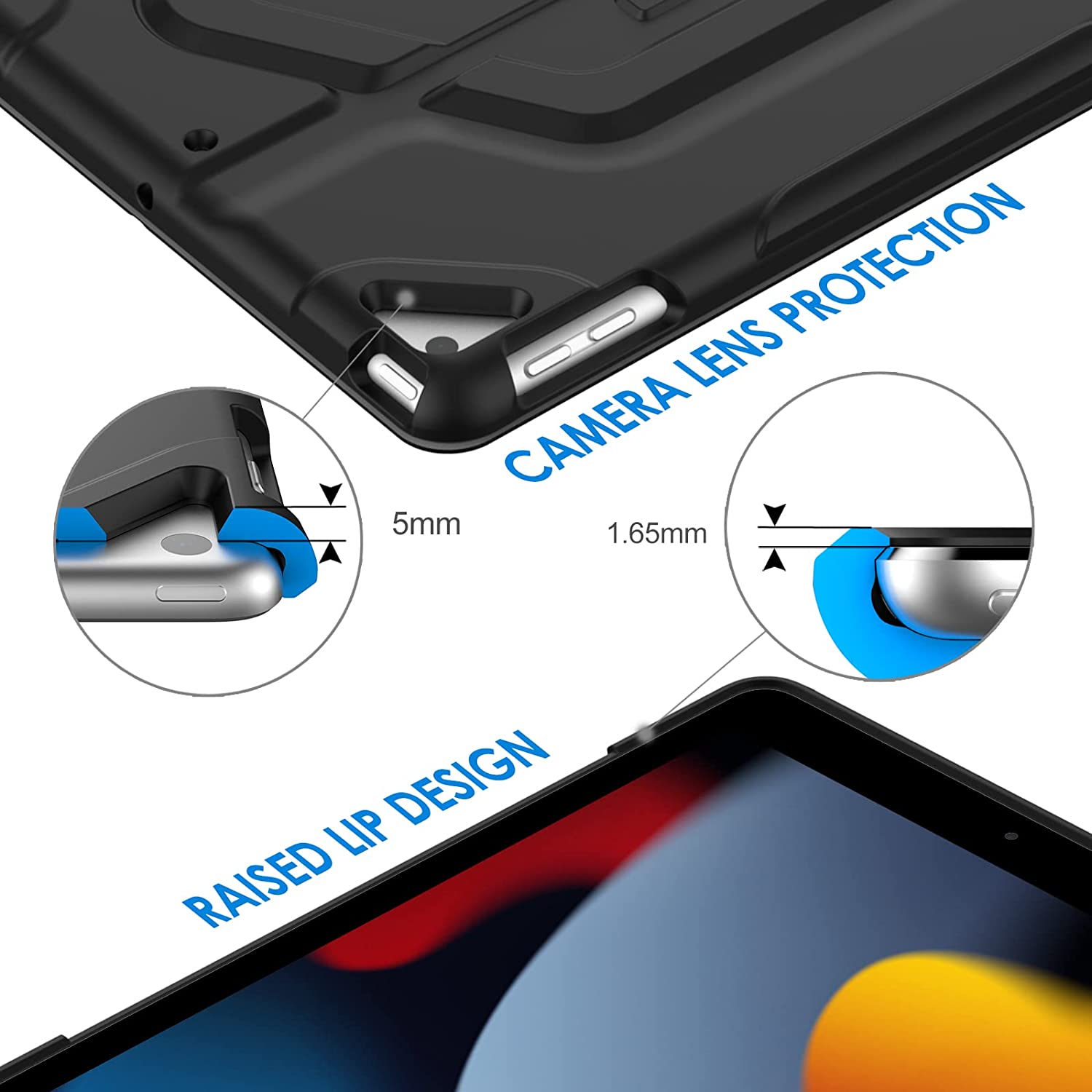 JETech Case for iPad 9/8/7 (10.2-Inch, 2021/2020/2019 Model, 9th/8th/7th Generation), Double-fold Stand with Shockproof TPU Back Cover, Auto Wake/Sleep, Black