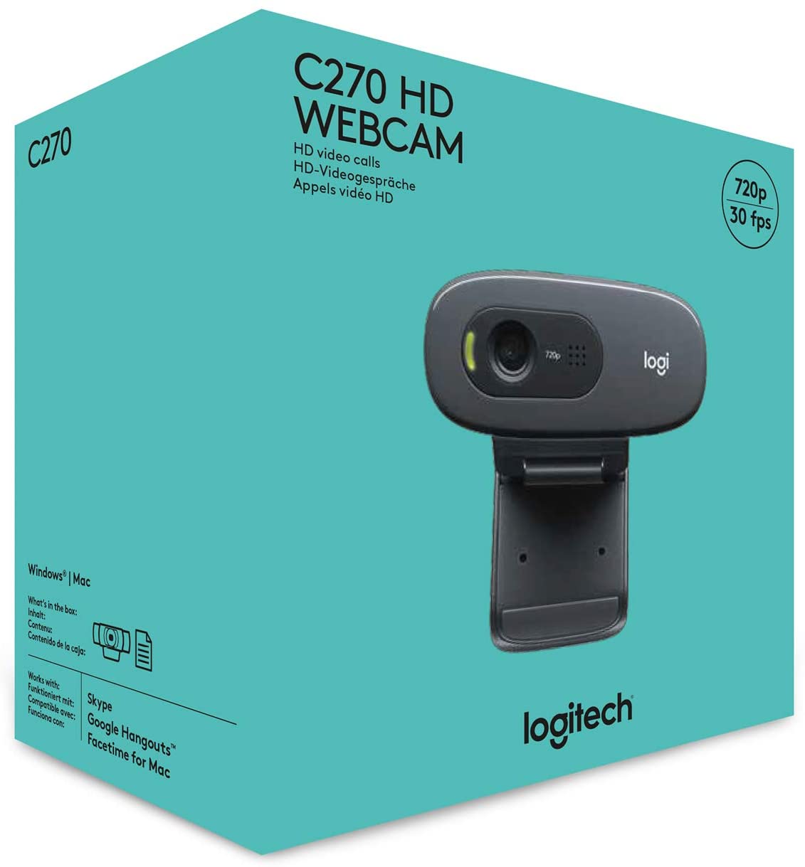 Logitech C270 HD Webcam, HD 720p/30fps, Widescreen HD Video Calling