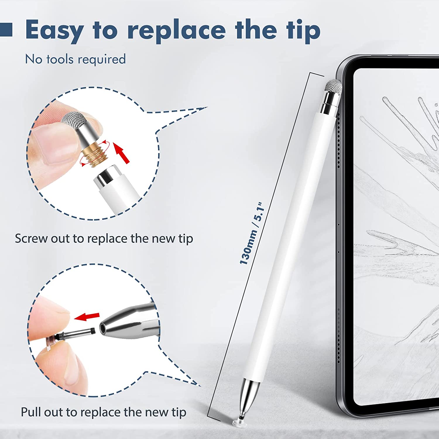 MEKO Stylus Pens for Touch Screens, Stylus Pen for iPad, Tablet Stylus Pencil with Magnetic Cap, High Sensitivity & Fine Point Universal for Android/Phone/iPad Pro/Air/Samsung/and All Devices (White)