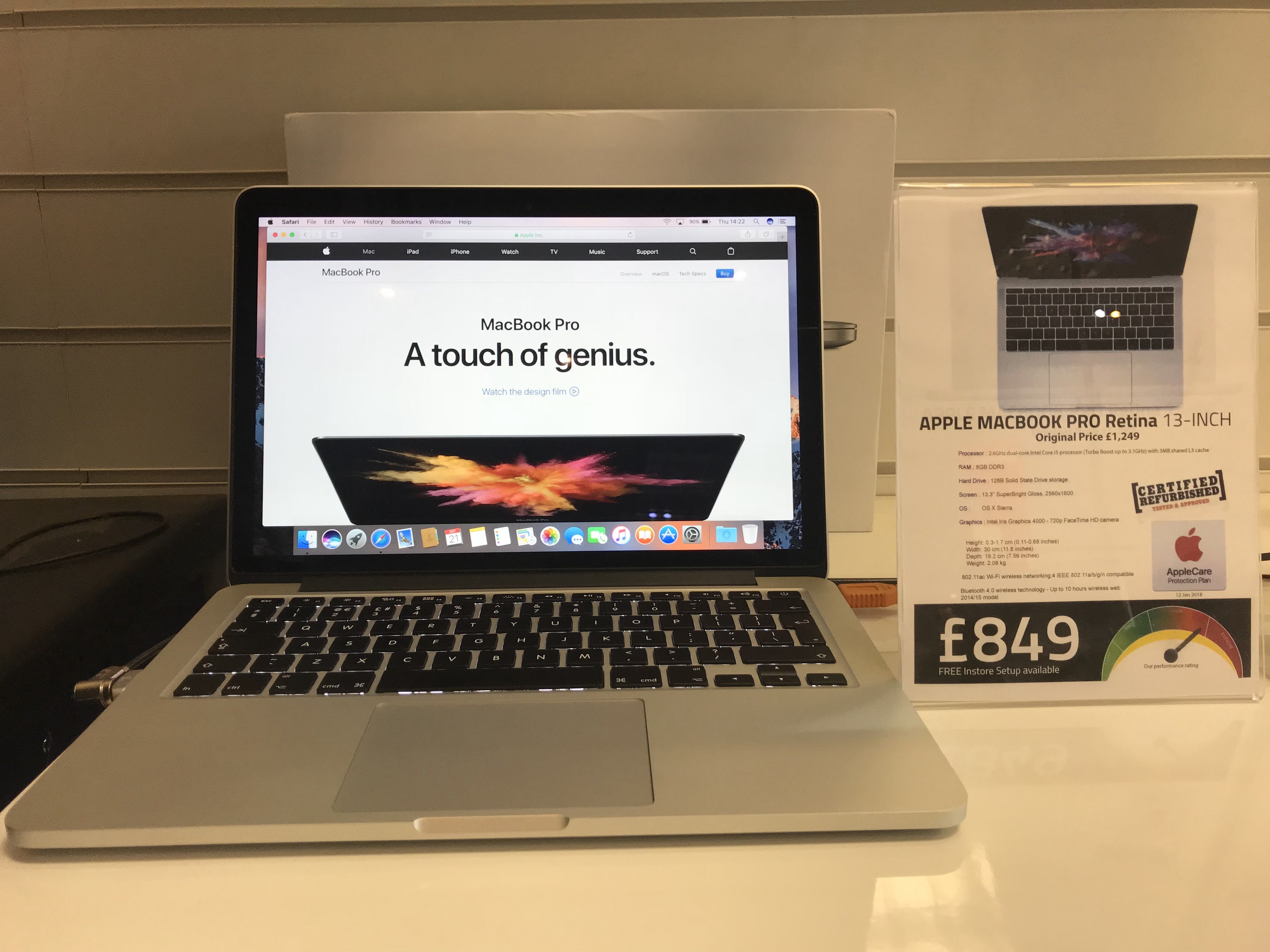 Apple Macbook Pro 13-inch: Retina 2.6GHz 2013 with 128GB SSD