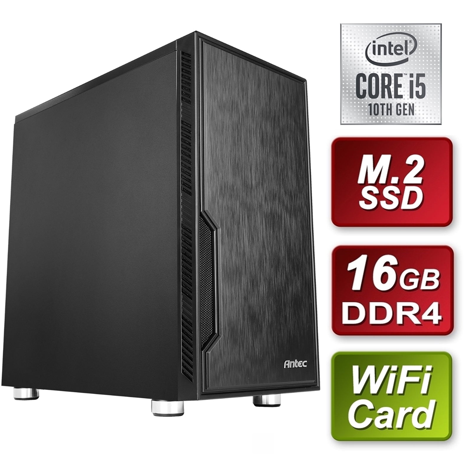 Antec PC System i5-10400 Six Core 2.9GHz 16GB 1TB SSD Wi-Fi W10